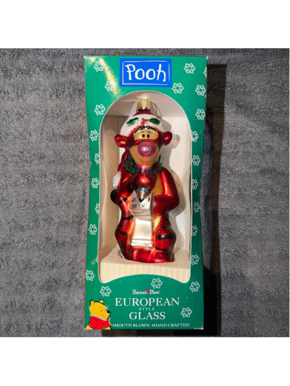 NOS Vintage 1997 Santa's Best European Style Glass Mouth Blown Ornament Tigger
